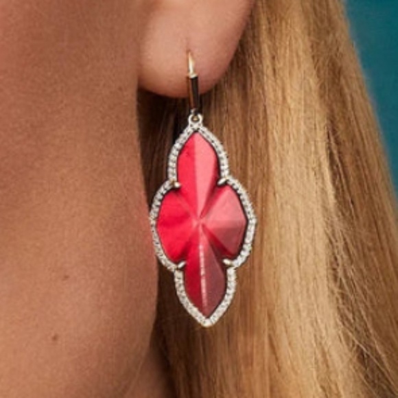 Kendra Scott Abbie Gold Pave Frame Drop Earrings In Cranberry Illusion - Picture 1 of 2